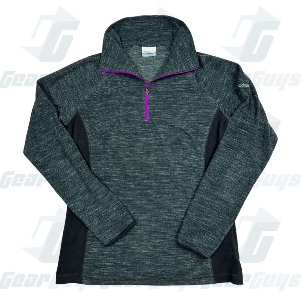 Columbia Womens Grey Heathered Fleece Contrast Panels Quarter Zip Size Med